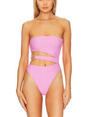 Lovewave Pink Strapless One Piece Swimsuit SMALL Cutout Monokini Cheeky $128 NEW